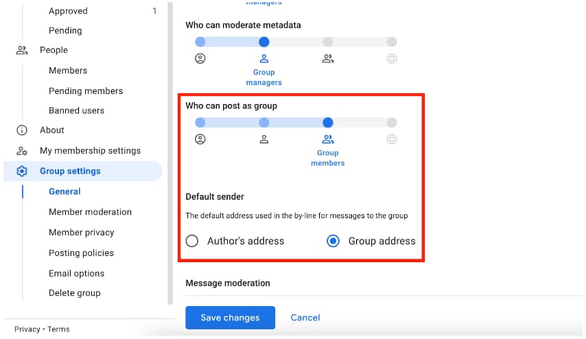 shared inbox settings for google groups